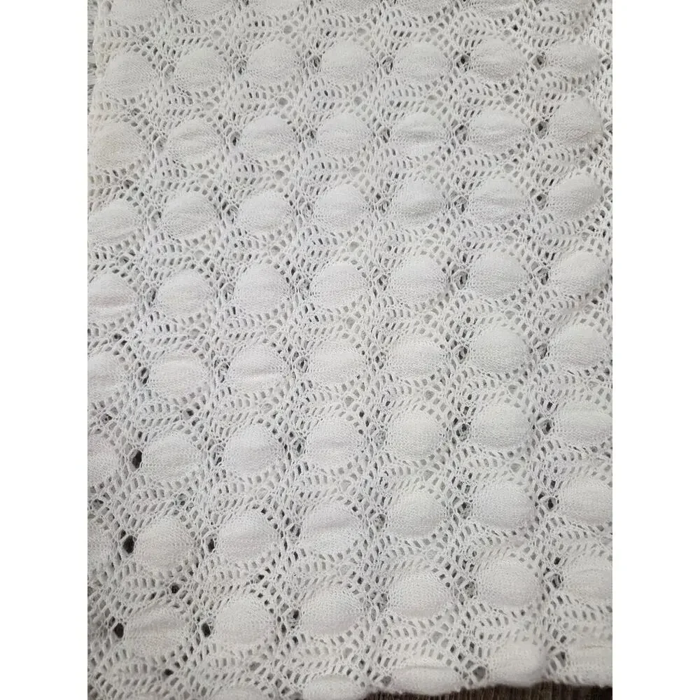 1950s 1960s Handmade White Baby Crocheted Baby Afghan Blanket in Vintage Box